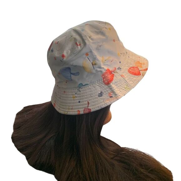 Boutique Handcrafted Whimsical Mushroom Print Baby Blue Trendy Bucket Hat OSFM - Picture 4 of 8